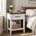 End Table with Drawer, Side Table for Spaces, 2 Tiers Storage Shelves with Dresser, Bedside Tables Nightstands for Living Room, Bedroom, Dorm, White