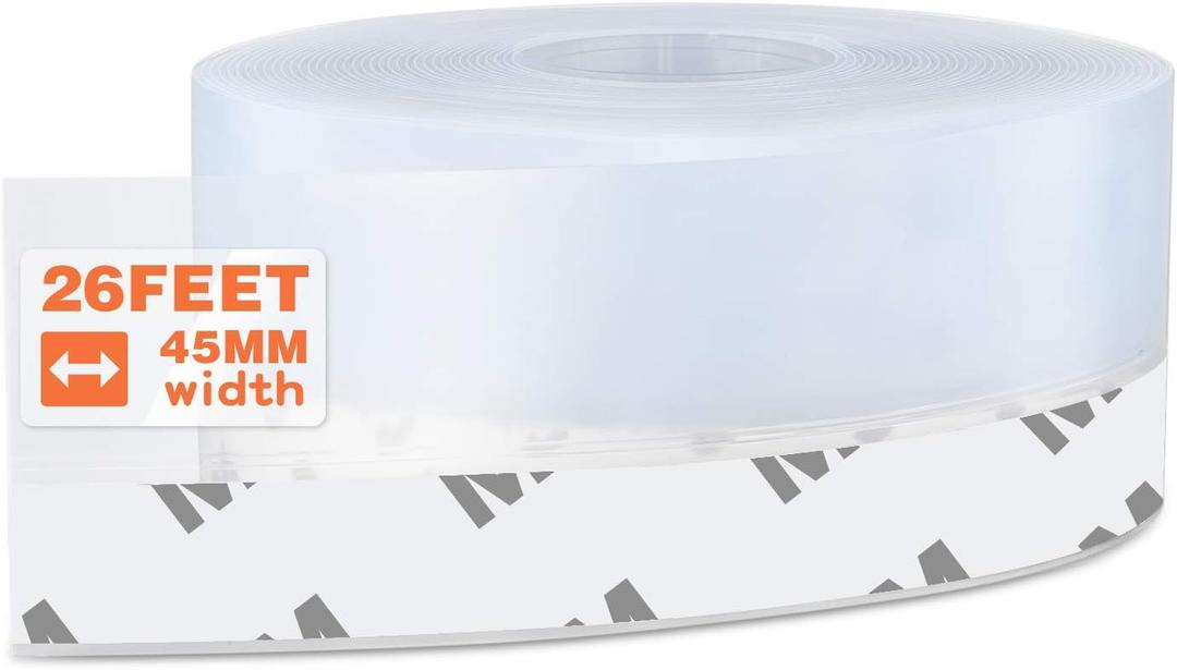 26 Feet Silicone Seal Strip,Door Weather Stripping, Sealing Tape for Door Draft Stopper Adhesive Tape for Doors Windows and Shower Glass Gaps (Transparent, 45MM)