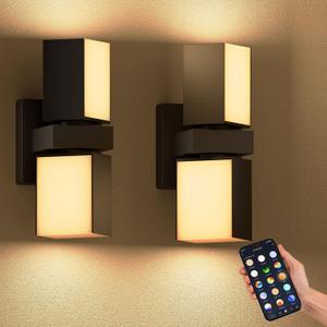 XMCOSY+ Smart Outdoor Wall Lights, 1400LM RGBCW Porch Lights 2-Pack, 10.8"L x 3.54"W x 4.45"H