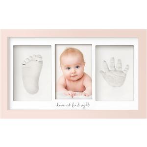 Baby Hand and Footprint Kit - Clay Handprint Keepsake Frame, Newborn Nursery Picture Frame, Personalized New Mom Gifts for Baby Shower & Registry (Petal Pink) (Duo Frame, 13" x 7.9")