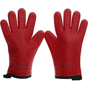 KITCHEN PERFECTION Silicone Smoker Oven Gloves - Extreme Heat Resistant BBQ Gloves - Handle Hot Food Right on Your Smoker Grill Fryer Pit | Waterproof Oven Mitts | Superior Value Set + 3 Bonuses (One Size Fits Most, Royal Red)