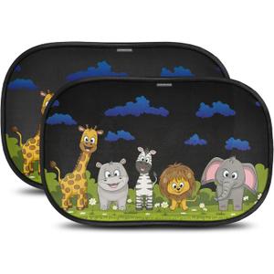 CARAMAZ Car Window Shade for Baby with Certified UV-Protection 2 Pack - 21"x14" (Animals)
