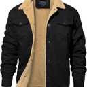 EKLENTSON Men's Winter Jacket Thick Thermal Cotton Warm Fleece Lined Coat Trucker Lapel Work Cargo Jackets for Men (Large, Black)