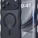 DOMAVER for iPhone 17 Pro Max Case for Women, 1X Screen Protector+1X Wrist Strap, [Compatible with MagSafe] [Full Camera Protection] Cute Wave Matte Phone Case for iPhone 17 Pro Max, Space Black