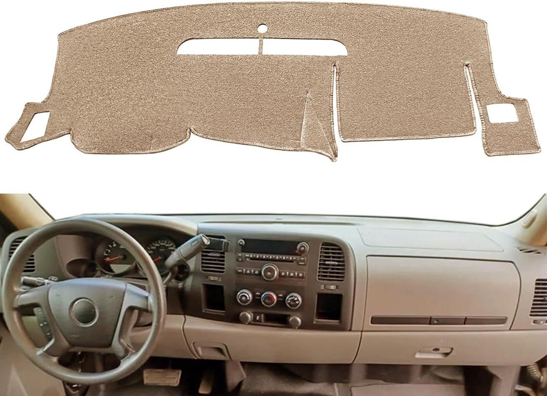 Dash Cover Fit for Chevy Chevrolet Silverado 1500 LT/WT 2500HD 3500HD 2007-2013, GMC Sierra 2007-2013 Dashboard Mat Carpet (08-13 Beige) Y74