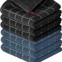 Artoid Mode Checkered Designed Cotton Black Grey Terry Kitchen Dish Cloths, 12x12 Inch Soft Absorbent Quick Drying Cleaning Kitchen Rags Set of 6