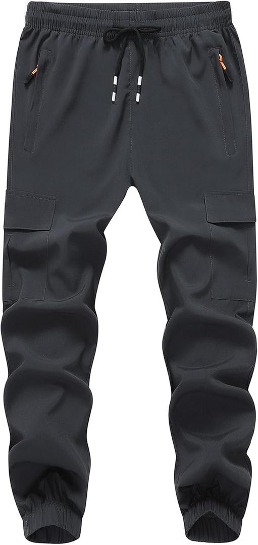 WaltZon Boy's Cargo Joggers Pants Youth Quick Dry Hiking Pull-On Lightweight Pants for Sports Outdoor with Zipper Pockets(3801-D.Gray12)