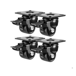 W B D WEIBIDA 2-inch Plate Swivel Caster Wheels Set of 4 Heavy Duty, Load Capacity 2200lbs, Low Gravity Center Black Extra Width Caster with Brake, Durable & Quiet & Sturdy Nylon Wheels for Industrial