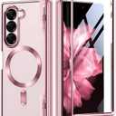 BERFY Upgraded Magnetic for Z Fold 6 Case, Compatible with Magsafe, [Built-in Screen Protector & Hinge Protection] Full-Body Plating Slim Shockproof Phone Case for Samsung Galaxy Z Fold 6 5g 2024, Pink