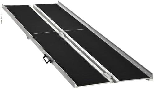 HOMCOM Wheelchair Ramp 5FT, Folding Aluminum Threshold Ramp with Non-Slip Surface, Transition Plate, Weight Capacity for Home, Doorways, Curbs, Steps