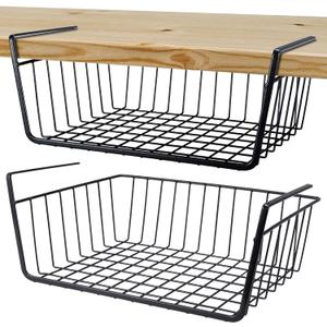 Undershelf Storage Basket Under Shelf Wire Basket Household Metal Under Shelf Hanging Storage Bin Basket Slides Under Shelves for Storage Space Saving for Kitchen Pantry Bookshelf (Medium, 2 PCS)