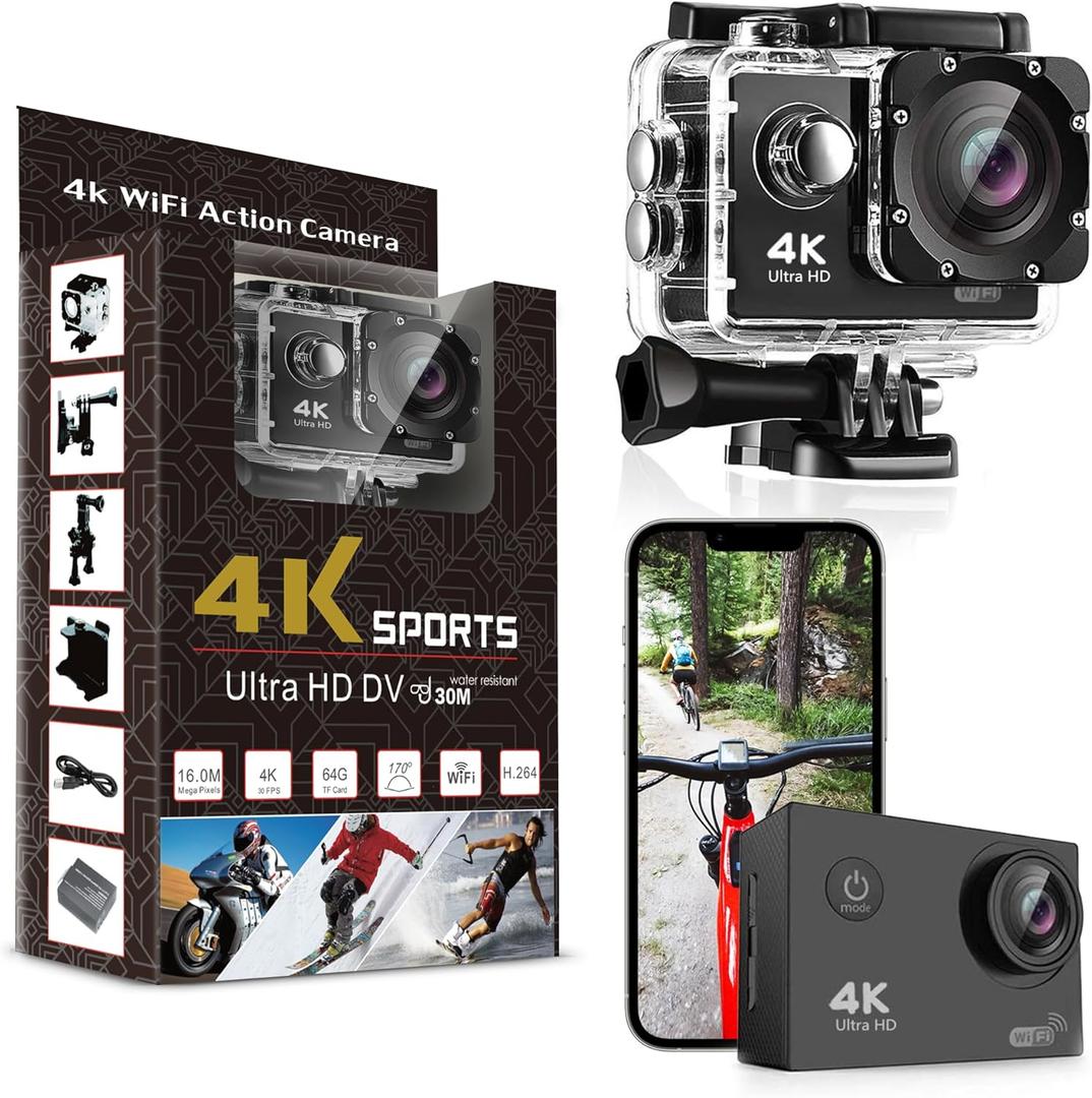 Pro Xtreme 4K Action Camera - Ultra HD Waterproof Camera Video Camera with Wi-Fi, 170 Wide Angle Lens, Image Stabilization, Multiple Mounting Options - Perfect Underwater Camera Snorkeling