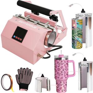 BetterSub 3in1 40 OZ Tumbler Mug Heat Press Machine 30 OZ 20 OZ 16 OZ Sublimation Straight Skinny Tumbler Mug,11 OZ 15 OZ 16 OZ Sublimation Mug Heat Transfer Pink