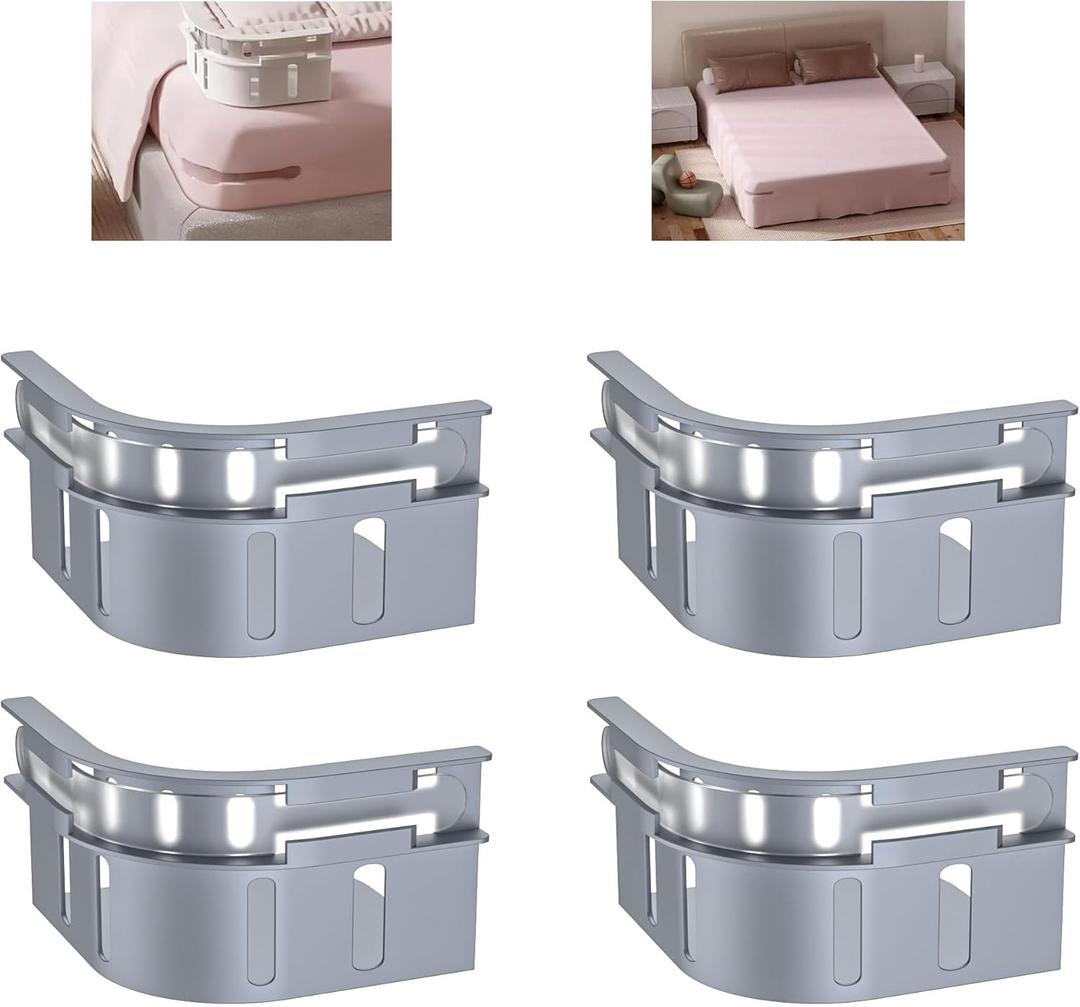 Bed Sheet Holders for Corners, Fitted Sheet Holder, Lock Sheet Holders Set of 4, Sheet Holders Keep Sheets Firm & Tight in Place, Fit for All Mattress Size, Grey