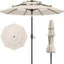 PatioKingdom 9ft 3-Tier Patio Market Umbrella with Crank/Tilt, Commercial Heavy Duty Wind Proof,Outdoor Table Umbrella with 8 Fiberglass Ribs,UPF50+ for Deck,Pool,Garden,Backyard (Creamy-white)