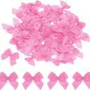 MECCANIXITY 100Pcs Mini Ribbon Bow 1" Mini Fabric Satin Ribbon Flower Bows for Craft DIY Sewing Wedding Birthday Party Gift Wrap Bows Rose Red