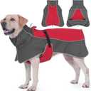 Dog Raincoat, Waterproof Dog Coat with Reflective Straps, Leash Hole & Polar Fleece Lining, Winter Snow Rain Coat for Small, Medium & Large Dogs, Warm, Windproof Vest Jackets L