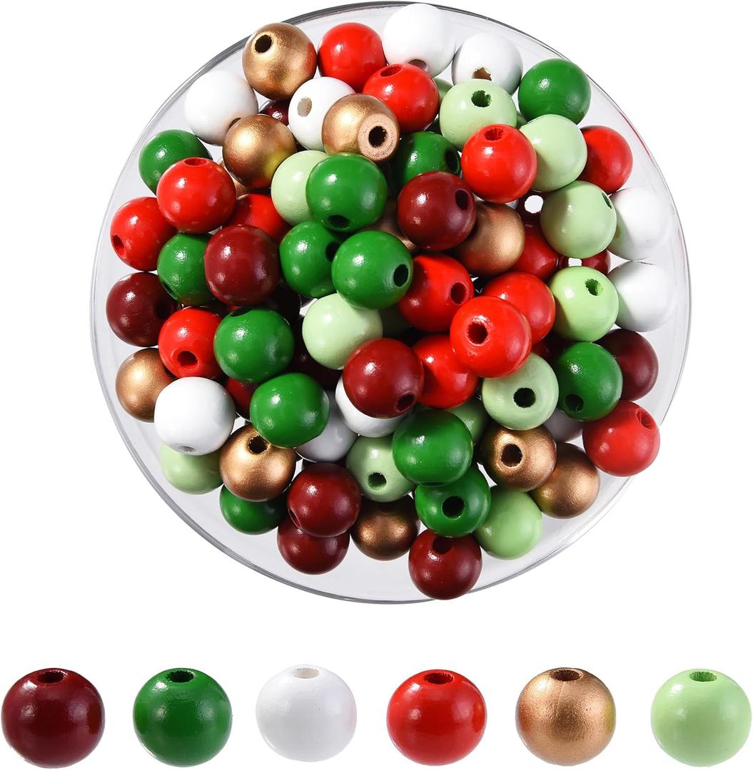 240PCS 16mm Natural Wooden Colorful Round Beads for Christmas Craft, 6 Color Wood Spacer Loose Colored Beads for DIY Room Decoration, Family Gatherings, Holiday Decorations (240 PCS 6 COLOR)