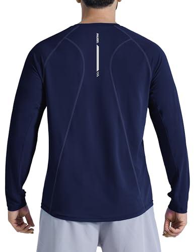 Men's Long Sleeve Sun Protection Swim Shirts UPF 50+ Rash Guard Quick Dry Lightweight Fishing Shirts for Beach Summer Navy Blue L