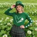 St Patricks Day Shirt Women Lucky Shamrock T-Shirt Saint Patricks Day Long Sleeves (Green, XXL)