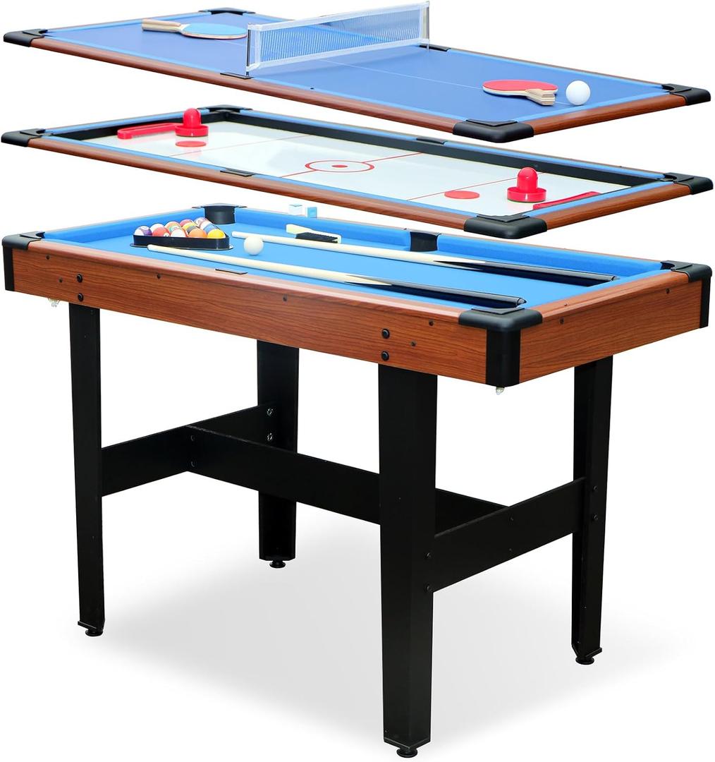 Rovibek 48" Multi Game Table, 3 in-1 Combo Game Table Includes All Accessories, Pool Billiards, Ping Pong, Glide Hockey, Tabletop Games for Kids Adults Gifts Family Night