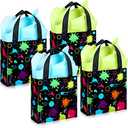 Sanwuta 24 Pieces Glow Neon Favor Bags with Tissue Paper Glow in The Dark Party Supplies No Woven Neon Birthday Gift Goody Candy Bags for Glowing Party Decoration(7.9x3.2x7.9 Inch)