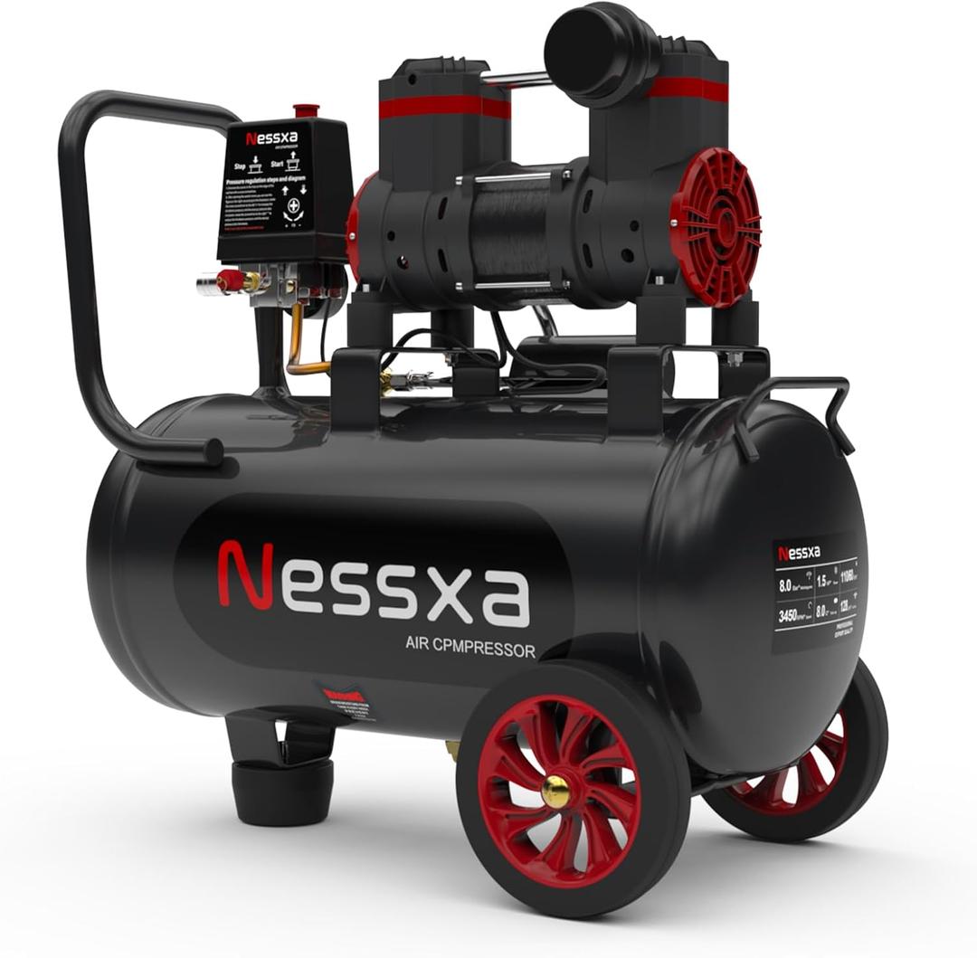 8 Gallon Ultra Quiet Air Compressor, 1.5HP 4.52 CFM, Max 115 PSI Oil-Free Air Compressor Tank, 110V/60hz, 70dB Air Compressor for Car Repair, Spray Painting, Woodwork Nailing