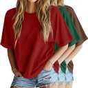 Riyiper 3 Pack Women's Oversized T-Shirt Half Sleeve Summer Tees Casual Loose Fit Crew Neck Basic Tops, Size M