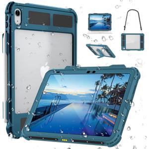 MRUOZRUI Table Waterproof Case Compatible with iPad (A16) 11th 2025/10th Gen 10.9 inch, Shockproof Drop Proof Full Body Cover Built-in Screen Protector, Pencil Holder, Stand, Shoulder Strap Teal