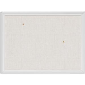 U Brands Bulletin Board, 18 x 24 Inch Linen Fabric Pin Board, Farmhouse White Wood Style Frame, Wall Message Center & Vision Board for Farmhouse Decor, Home Office, Classroom, Includes Push Pins