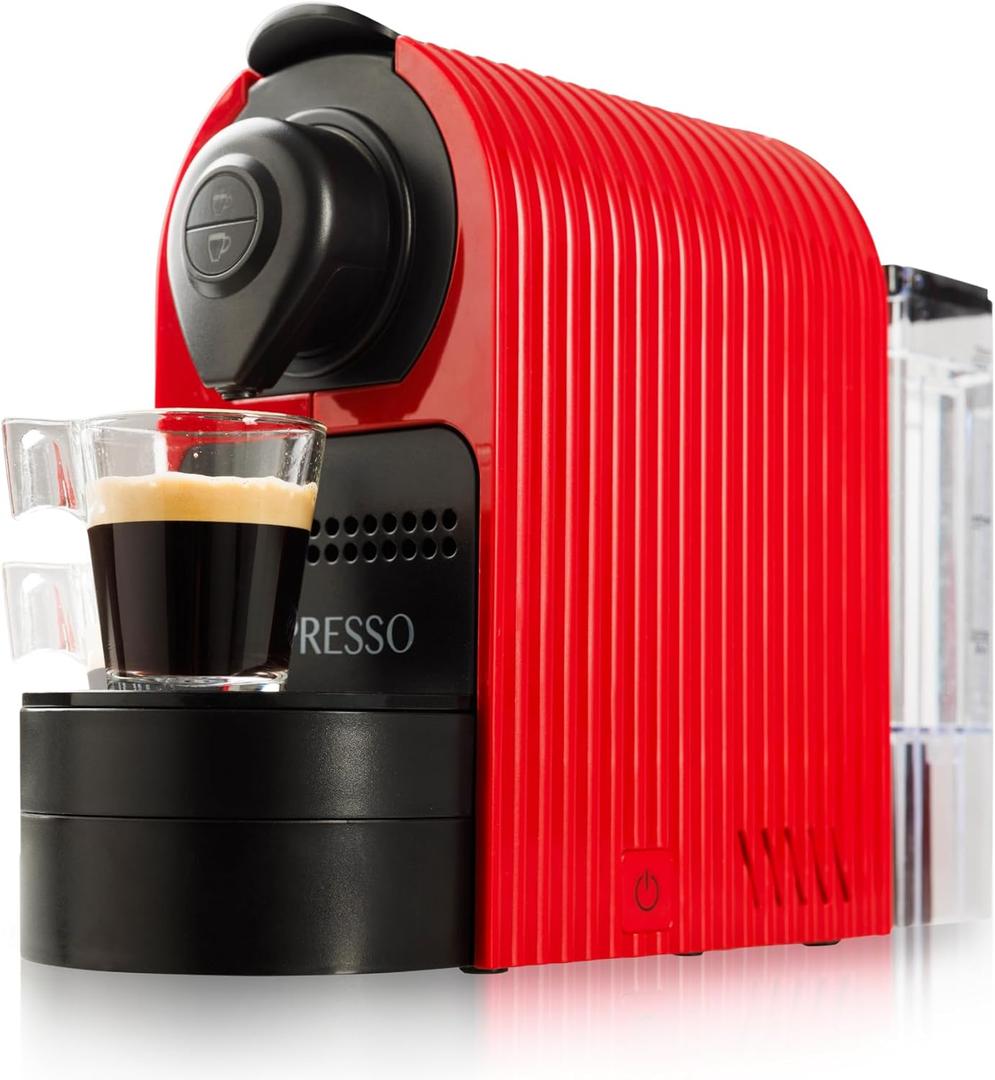 Mixpresso Red Espresso Coffee Machine  Compact 1400W Single Serve Coffee Maker Compatible with Nespresso OriginalLine Capsules, One-Touch Operation, 19-Bar Italian Pump, 27oz Water Tank