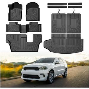 Mixsuper Floor Mat & Cargo Liner for Dodge Durango 7-Seater 2016-2026,All Weather TPE Floor mat with Backrest and Door Sill Guards Durango Accessories,Anti-Slip Floor Liners Set, Black