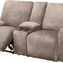 ULTICOR Reclining LoveSeat with Middle Console Slipcover, 8-Piece Velvet Stretch Loveseat Reclining Sofa Covers, 2 seat Love seat Recliner Cover, Thick, Soft, Washable, Love seat Slipcovers (Taupe)