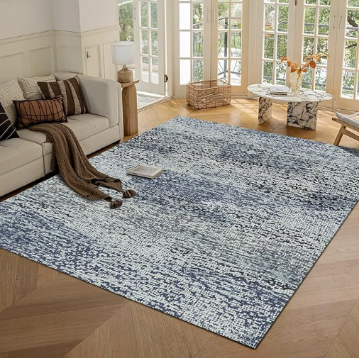 RUGSURE Washable Area Rug - 1/6 Thick - Stain & Water Resistant Non-Slip - Resistant Rug for Living Room, Bedroom, Nursery, Pet & Child Friendly, Vintage Charm Area Rugs (Grey+LightTeal, 3' x 5 ')