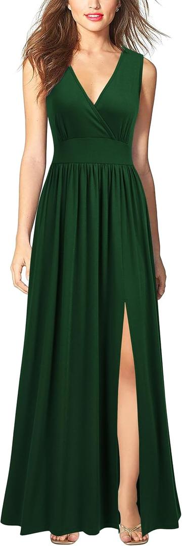 WOOSEA Women Sleeveless Deep V Neck Split Loose Sexy Plain Long Maxi Casual Dress (M)