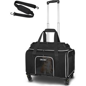 Petskd Top-Expandable Pet Carrier with Wheels 18x13x9.5 Inches Southwest Airline Approved, Soft-Sided Carrier for Small Cats Dogs with Locking Safety Zippers and Anti-Scratch Mesh(Black)