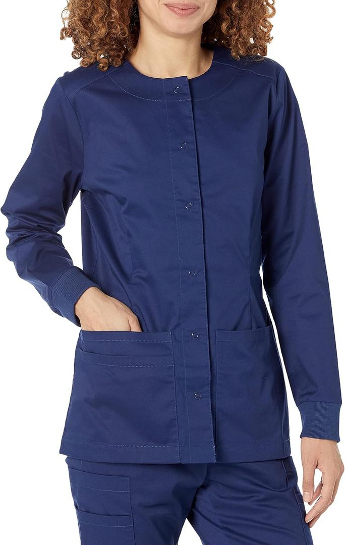 Amazon Essentials Women's Scrub Snap Jacket, Dark Blue, Large