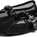 Coutgo Womens Mesh Ballet Flats Mary Jane Fishnet Ballerina Buckle Strap Comfortable Causal Dress Shoes Size 7.5 Black