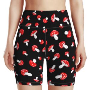 Women's High Waist Bike Shorts for Workout Sports Athletic Running Hiking Biker Yoga Gym Size (Medium, Red Black Mushroom), Small