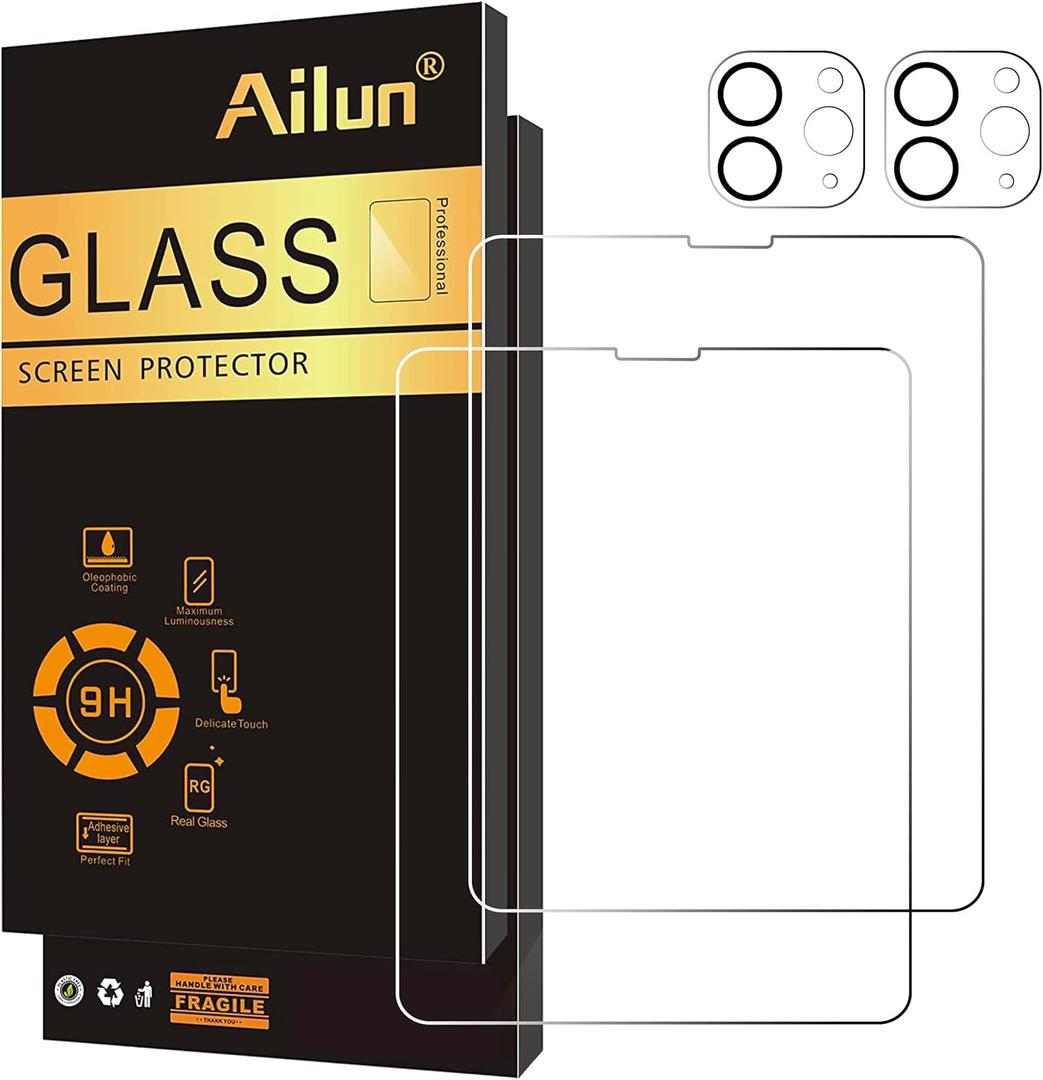 Ailun 2 Pack Screen Protector for iPad Pro 12.9 2022 6th & 2021 5th 2020 4th Generation + Camera Lens Protector,Tempered Glass Anti-Scratch Case Friendly, Compatible with Face ID Apple Pencil