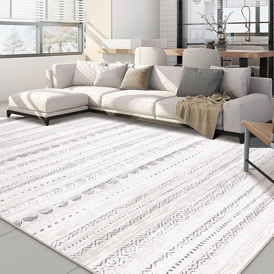 Area Rug Living Room Rugs: 5x7 Washable Boho Large Neutral Farmhouse Soft Moroccan Stain Resistant Indoor Floor Carpet for Bedroom Nursery Kids Playroom Office Dining Room Home House Decor- Gray (5' x 7', Boho Grey)