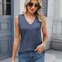 Syellowafter Women V Neck Tank Tops Sleeveless Shirts Summer Casual Blouse Loose Fit Tunic (Blue, L)