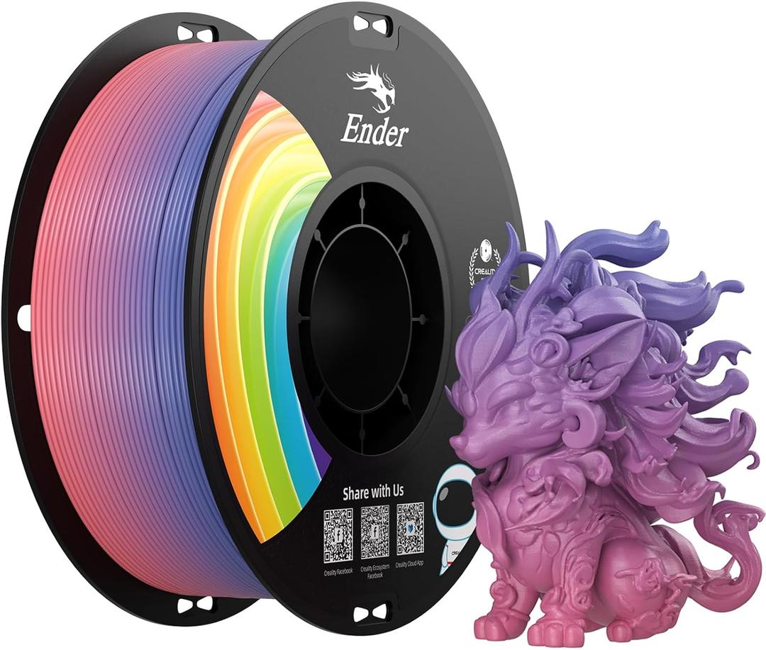 Creality 3D Printer Filament 1.75mm, Rainbow PLA+ Filament No-Tangling Strong Toughness Vacuum Packaging Multi-Color 3D Printing PLA Filament Fit Most 3D Printers