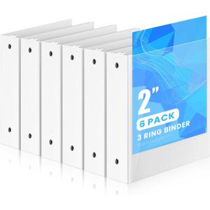 Henoyso 6 Pcs 2 Inch Mini 3 Ring Binders with Clear Front View Cover, Round Ring White Binders Bulk Pack for School Office, Holds up to 490 Sheets, 5.5 x 8.5 Paper Half Letter Pages Organizer