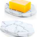 Marble Soap Dish for Bathroom & Kitchen  White Hexagon Resin Soap Holder with Drainage, Non-Slip & Durable Bar Soap Tray for Countertop, Shower, and Sink,2Pcs