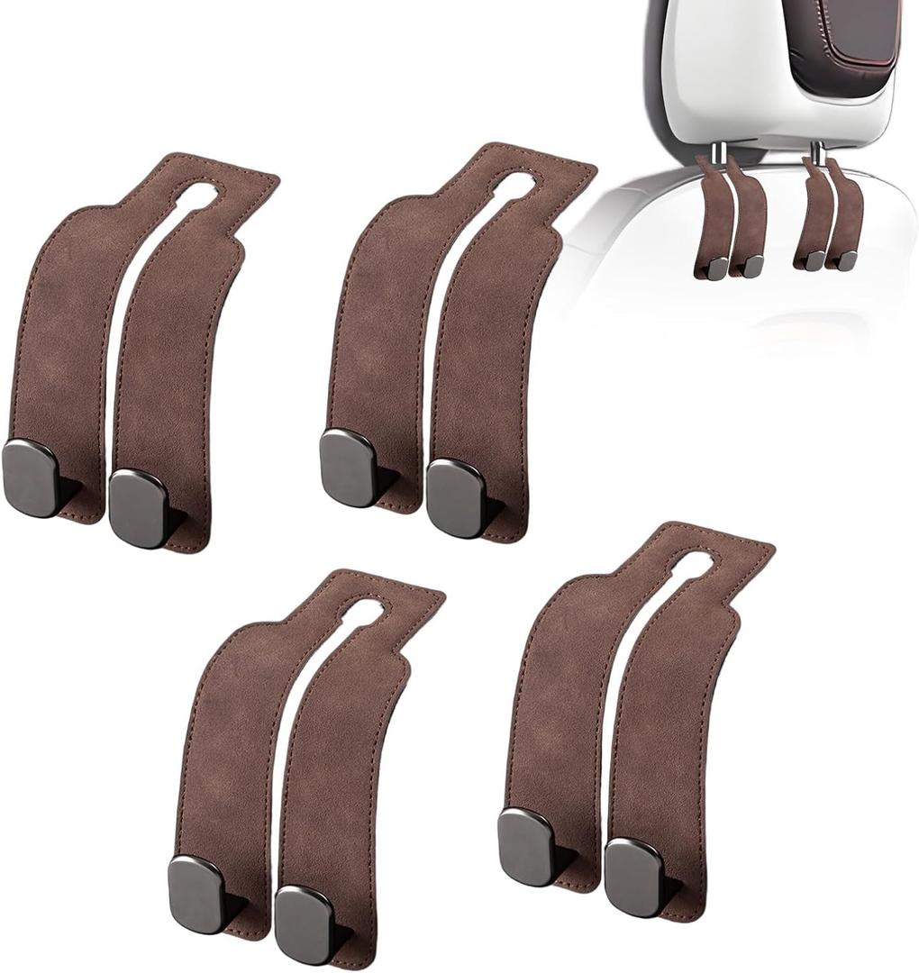 Car Purse Hook Purse Hook for Car Seats Headrest Car Seat Hooks, Heavy Duty Vehicle Organizer for Handbags, Groceries, Purses, Keep Car Tidy (Brown, 4 Pack)