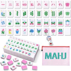 Soulchen Kaleidoscope Mahjong Tile Set 160 Mahjong Tiles 1.2'' Pink American Mahjongs Tile Set with Mahjongs Bag (Bamboo)