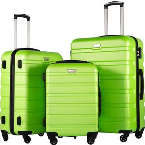 Coolife Luggage 3 Piece Set Suitcase Spinner Hardshell Lightweight TSA Lock (apple green,20/24/28)