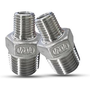 2pcs 1/2"NPT x 1/4" NPT Stainless Steel Nipple, 1/2 to 1/4 Adapter Fitting Reducing Solid Hex Stainless Steel Nipple, Male Reducer Fittings for Extending and Connecting Pipes