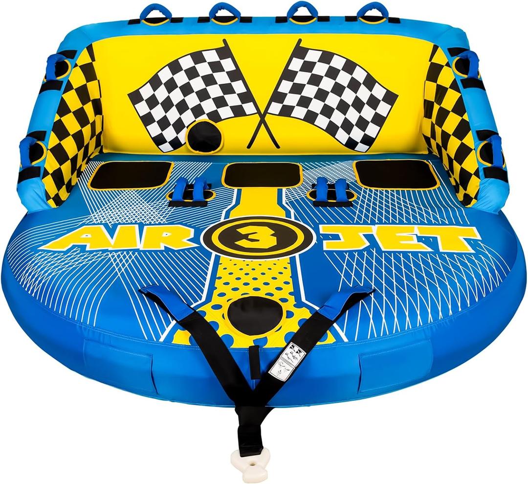 KMJETNIVY Towable Tubes for Boating Person,Pull Tube, Super Sofa Tubes for Boats,Inflatable Boat Tube,Front&Back Tow Points w/Heavy-Duty Thick Nylon Cover for Water Sports (3)